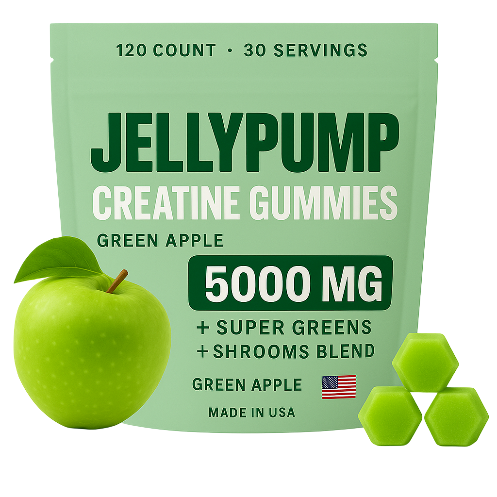 JellyPump Creatine Gummies, Vitamins, Super Greens & Shrooms All-In-One